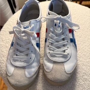 Onitsuka Tiger by Asics Women’s White Sneakers with Blue and Red